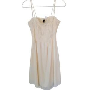 H&M Ivory Ruched Knee-Length Cotton Sundress Size L